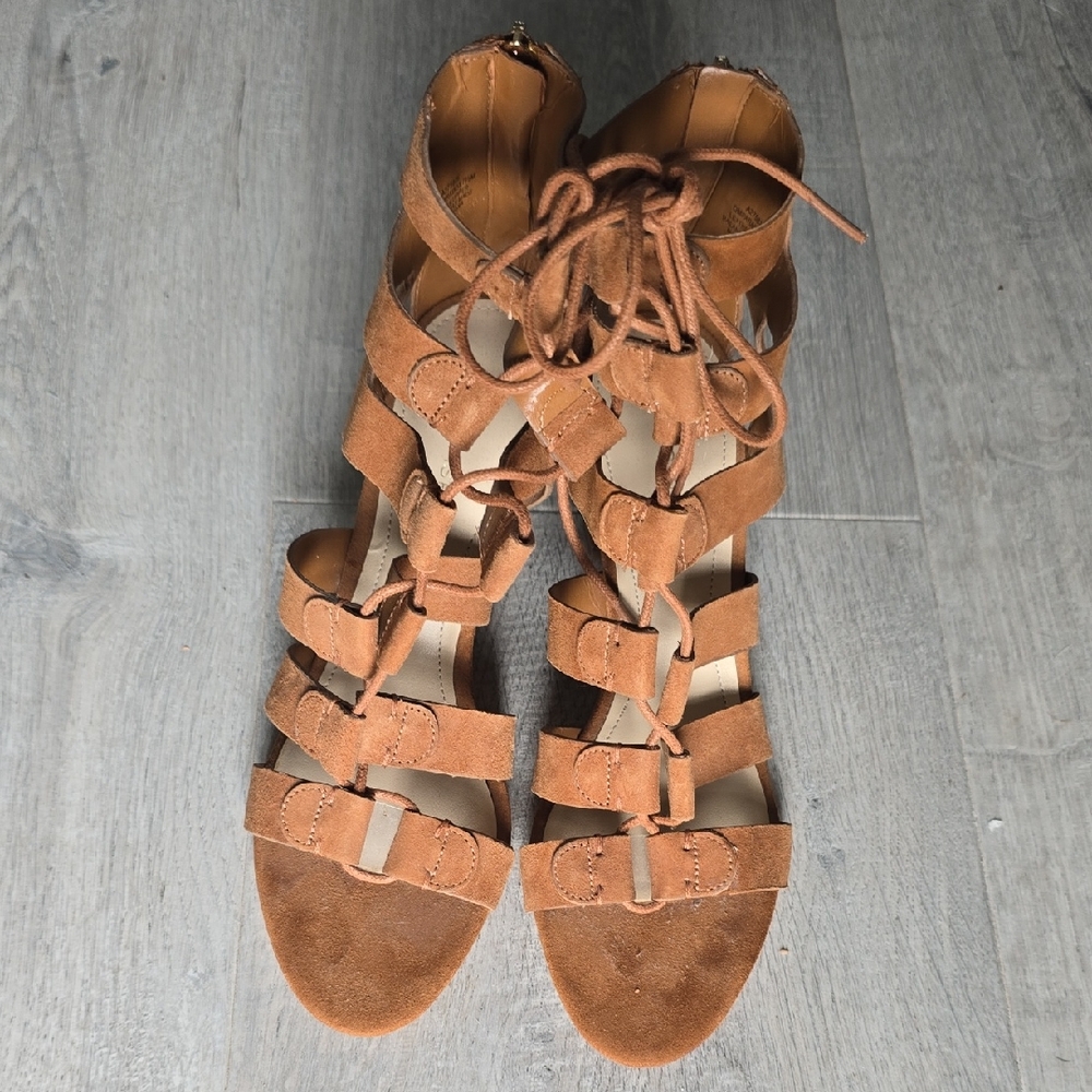Marc Fisher Tan Suede Lace-Up Sandals
